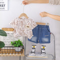 Boys Light Brown Typographic Print T-Shirt With Denim Shorts Set Sets Light Brown 1-2 Y