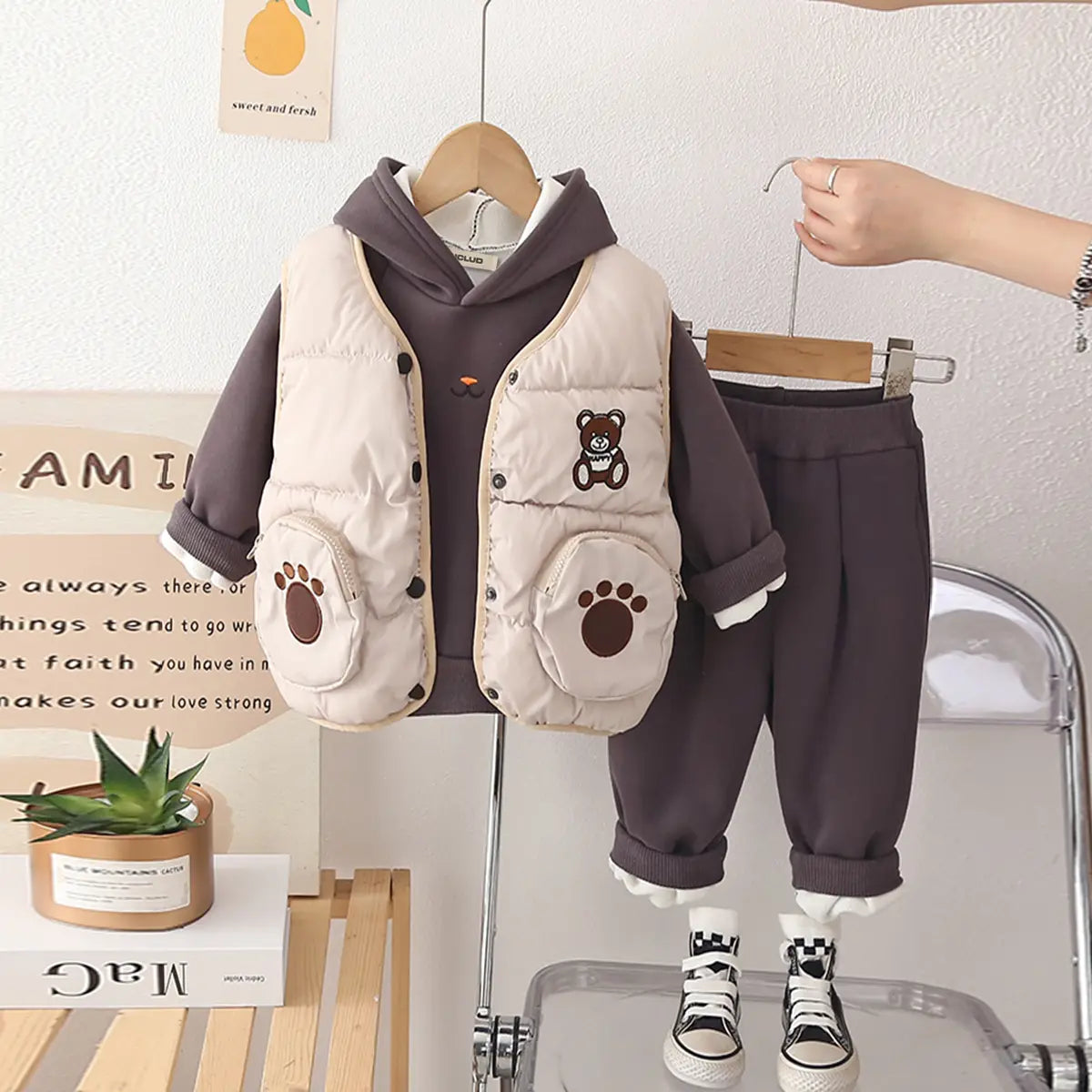 Boys Grey Regular Sweatshirt With Sleeveless Jacket & Trouser Sets 3 pc. Sets Grey 1-2 Y
