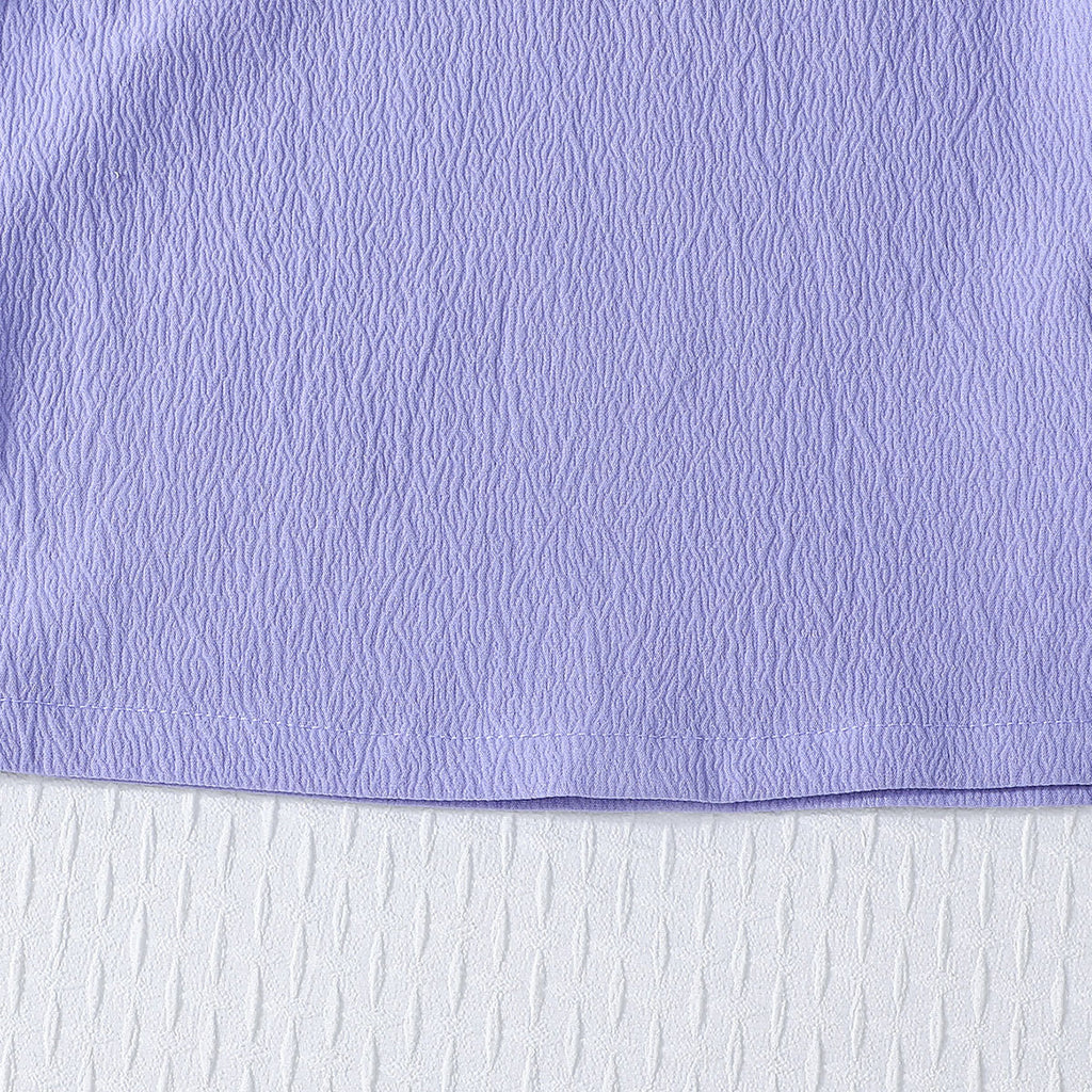 Boys Purple Short Sleeves Mandarin Collared T-Shirt Tshirts