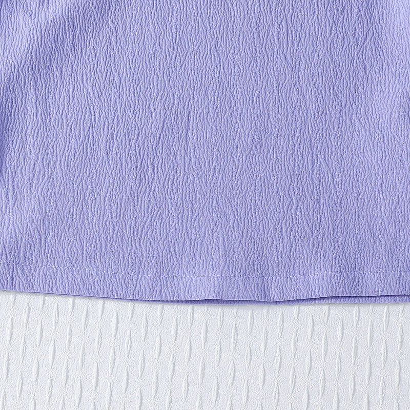 Boys Purple Short Sleeves Mandarin Collared T-Shirt Tshirts