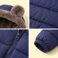 Boys Navy Blue Bear Ear On Hood Zip-up Puffer Jacket Coats & Jackets