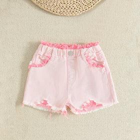 Girls Bow Applique Sleeveless Top With Pink Shorts Set Sets