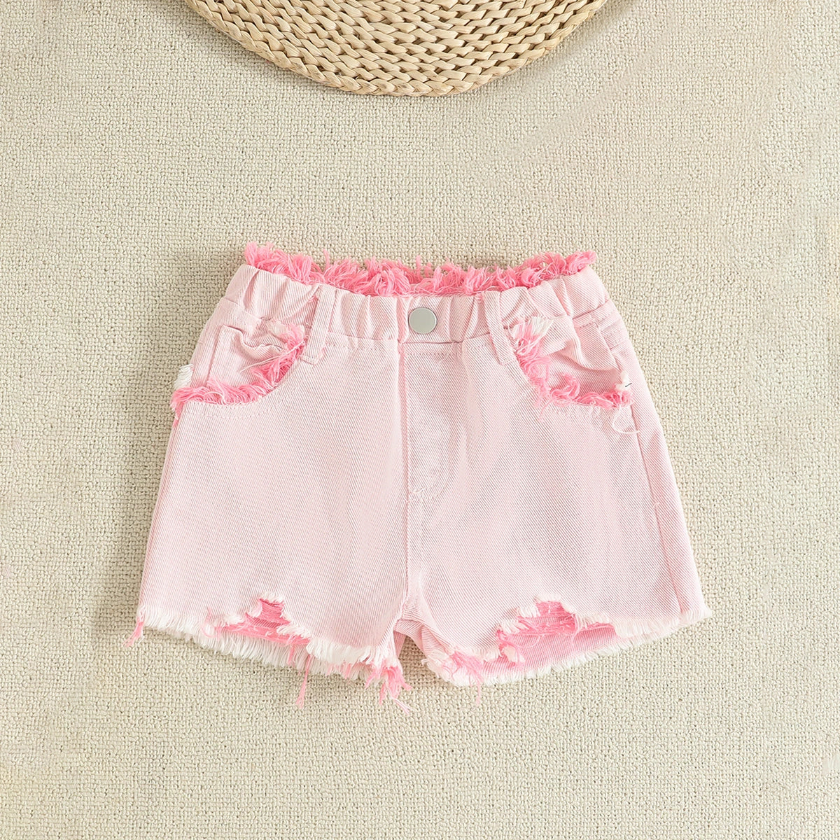Girls Bow Applique Sleeveless Top With Pink Shorts Set Sets