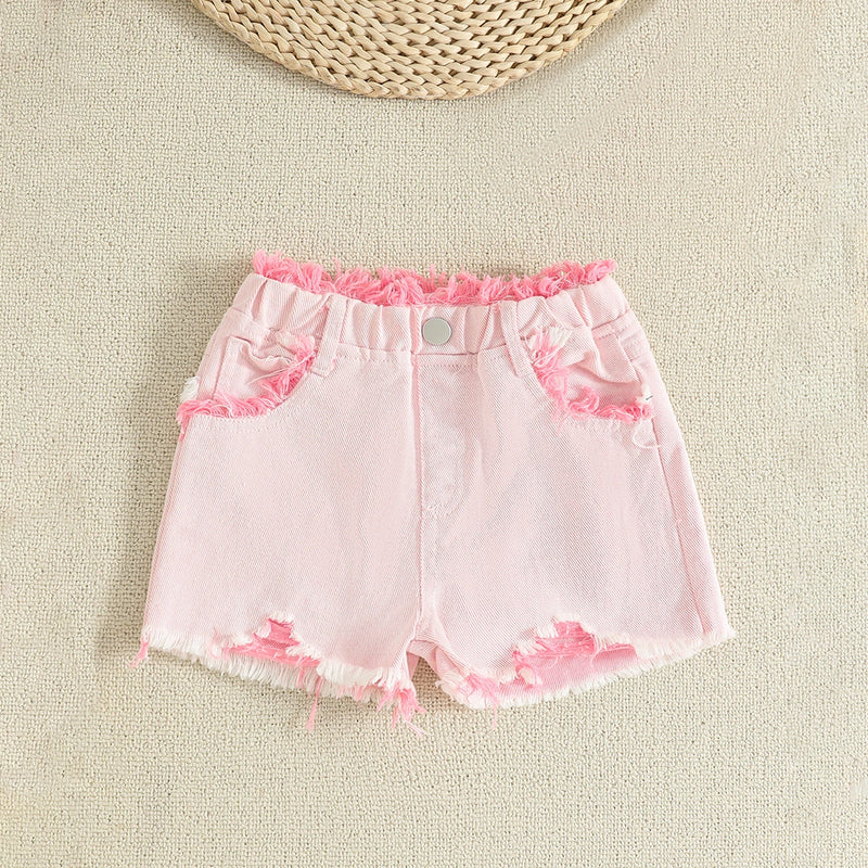 Girls Bow Applique Sleeveless Top With Pink Shorts Set Sets