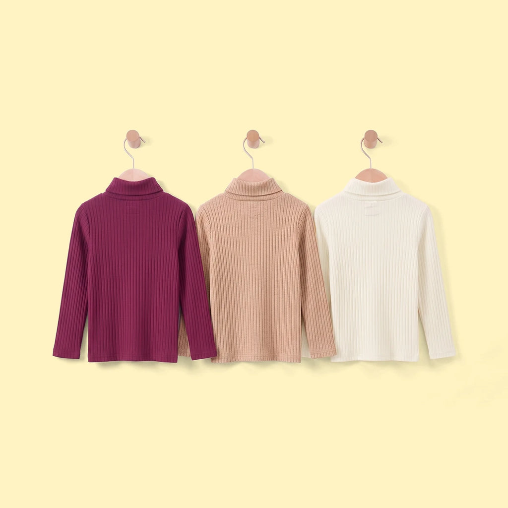 Girls Multicolour Textured Long Sleeve T-Shirt Pack Of 3 Tshirts