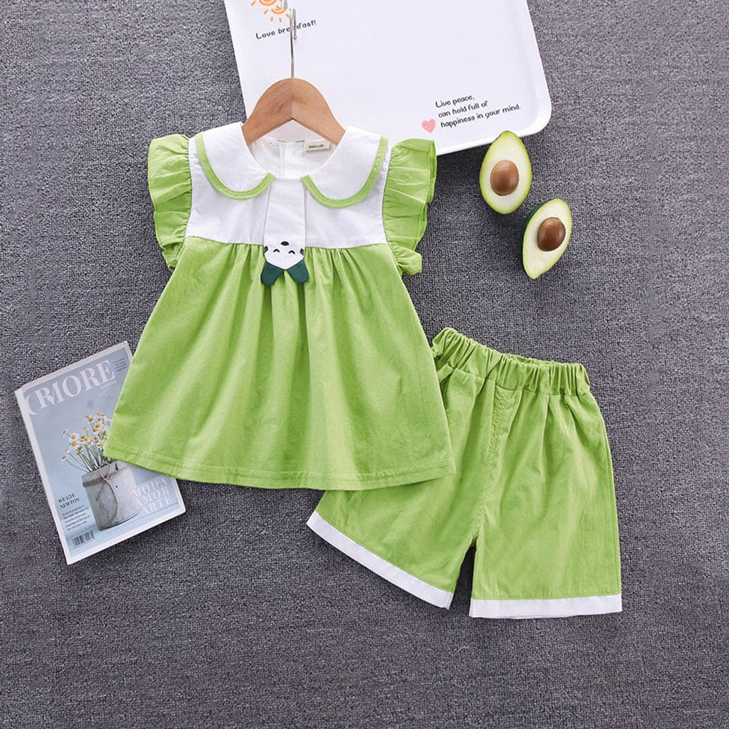 Girls Flutter Sleeves Top With Shorts Set