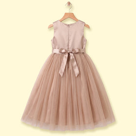 Girls Light Brown Floral Applique Sleeveless Party Gown Party Dresses