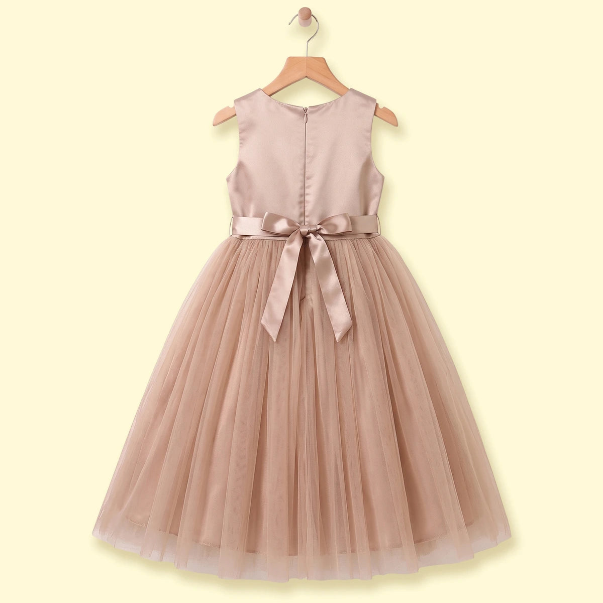 Girls Light Brown Floral Applique Sleeveless Party Gown Party Dresses