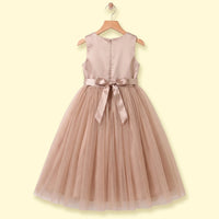 Girls Light Brown Floral Applique Sleeveless Party Gown Party Dresses