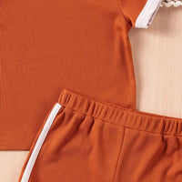 Girls Rust Orange Ribbed Contrast Trims T-Shirt & Shorts Co-ord Sets Sets