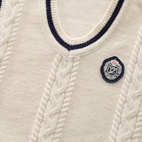 Boys Off White Self-Design Sleeveless Pullover With Shirt & Denim Pants Set Sets