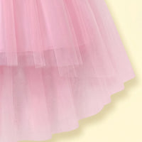 Girls light pink sleeveless high-low party dress with sequin floral applique