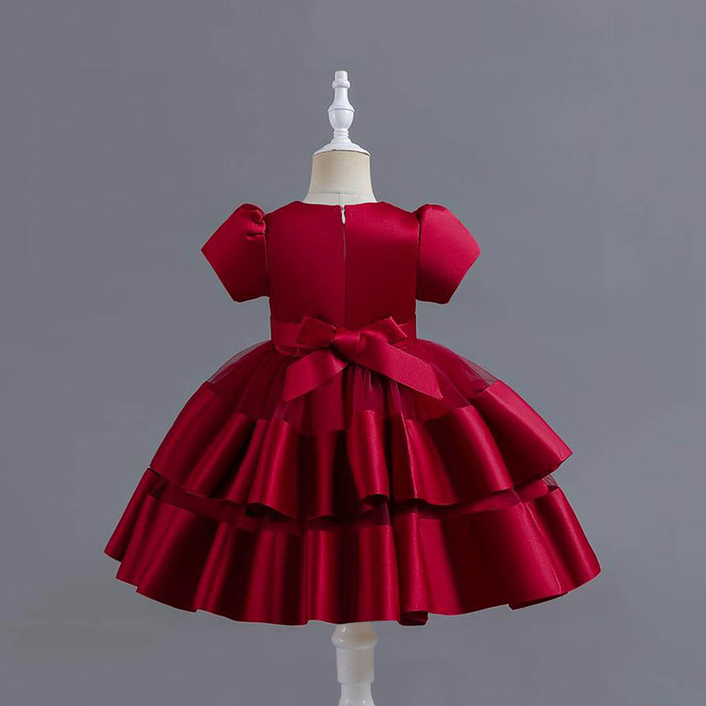Girls Pleated Knee Length Party Dress Party Dresses   