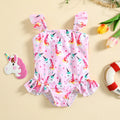 Girls Pink Unicorn Printed Sleeveless Bodysuit Swimwear Beachwear Pink 1-2 Y