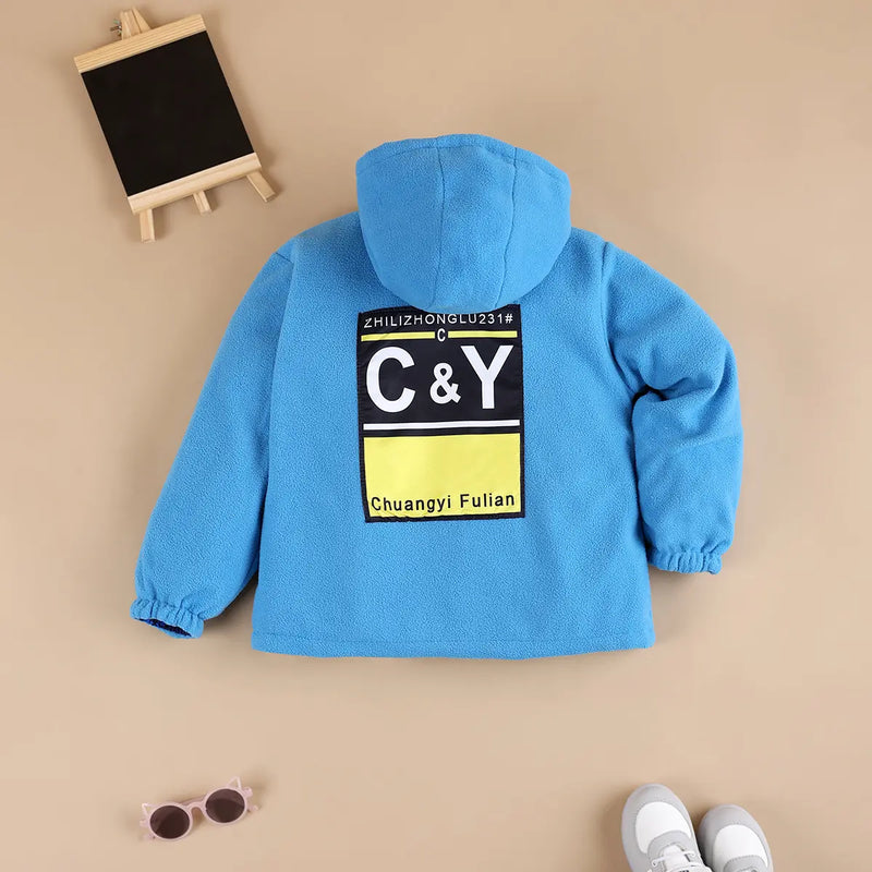 Boys Light Blue Triangle Printed Reversible Hooded Zipper Jacket Coats & Jackets