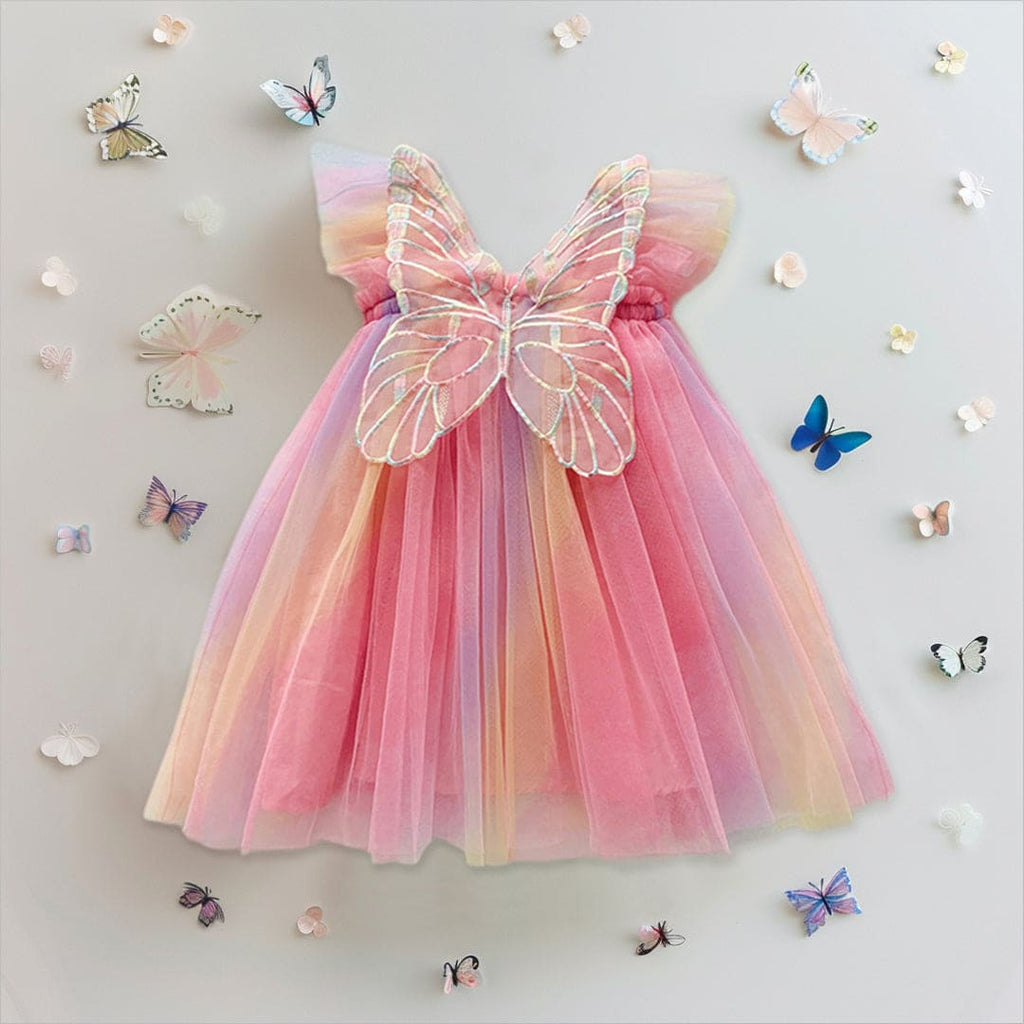 Girls Pink Butterfly Applique Fit & Flare Dress