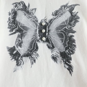 Girls White Butterfly Print T-Shirt With Pearl Embellished Denim Jeans Sets 2 pc. Sets