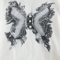 Girls White Butterfly Print T-Shirt With Pearl Embellished Denim Jeans Sets 2 pc. Sets