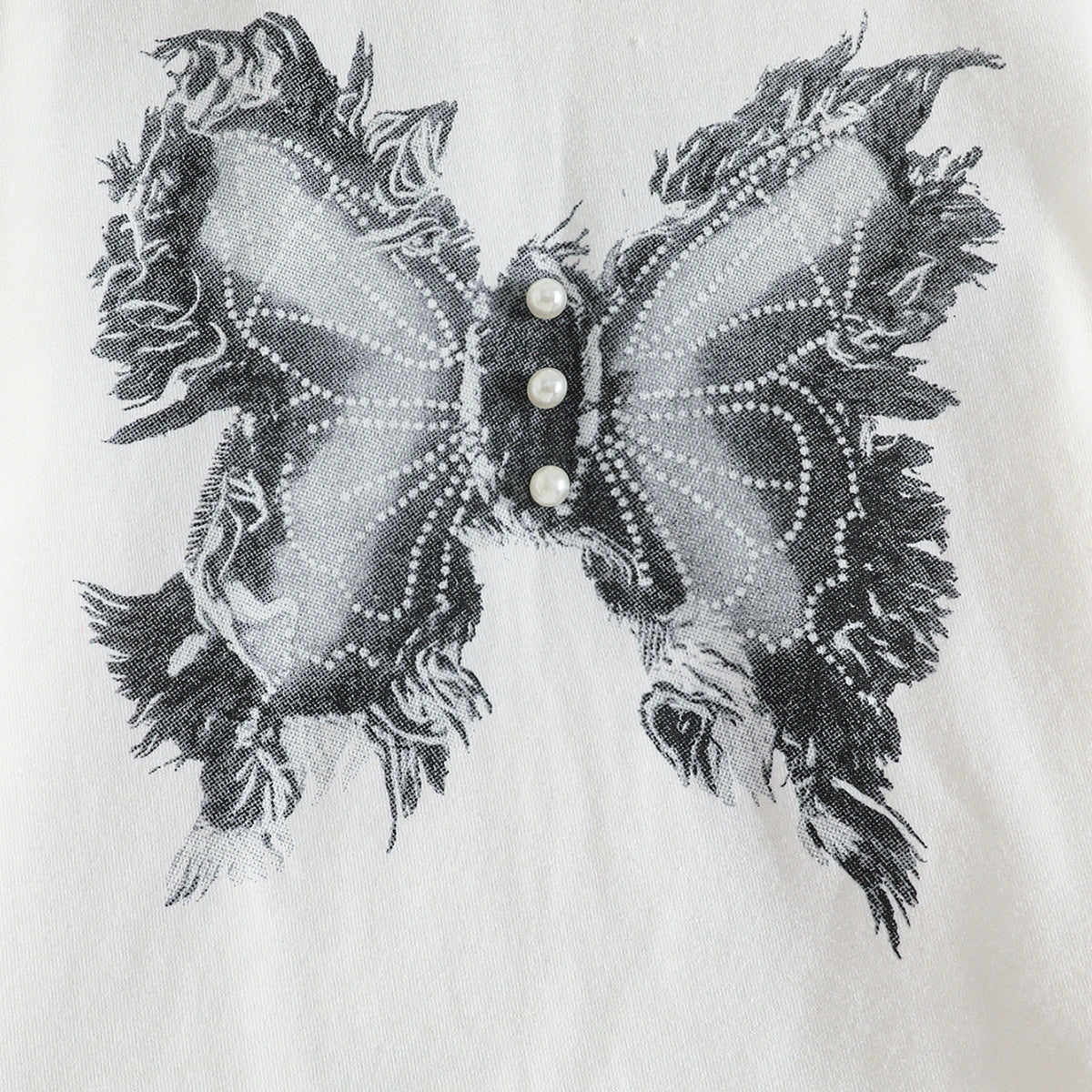 Girls White Butterfly Print T-Shirt With Pearl Embellished Denim Jeans Sets 2 pc. Sets