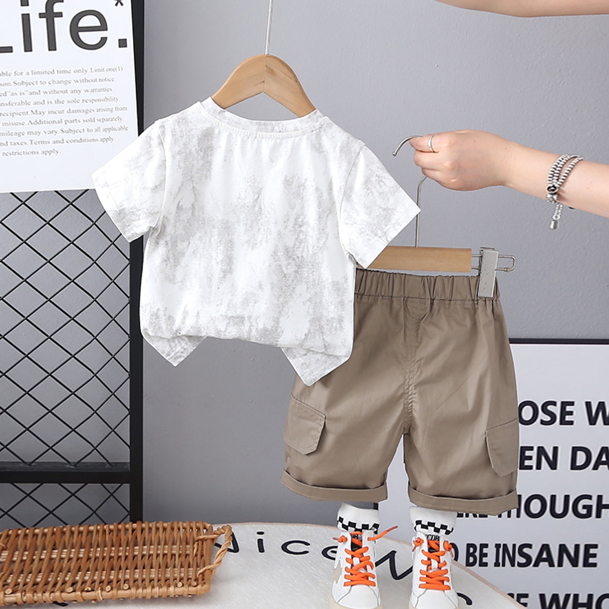 Boys White Tie & Dye Printed Short Sleeves T-Shirt With Shorts Set 2 pc. Sets