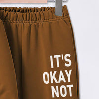 Boys Brown Typographic Printed Sweatshirt With Sling Bag & Jogger Sets Sets