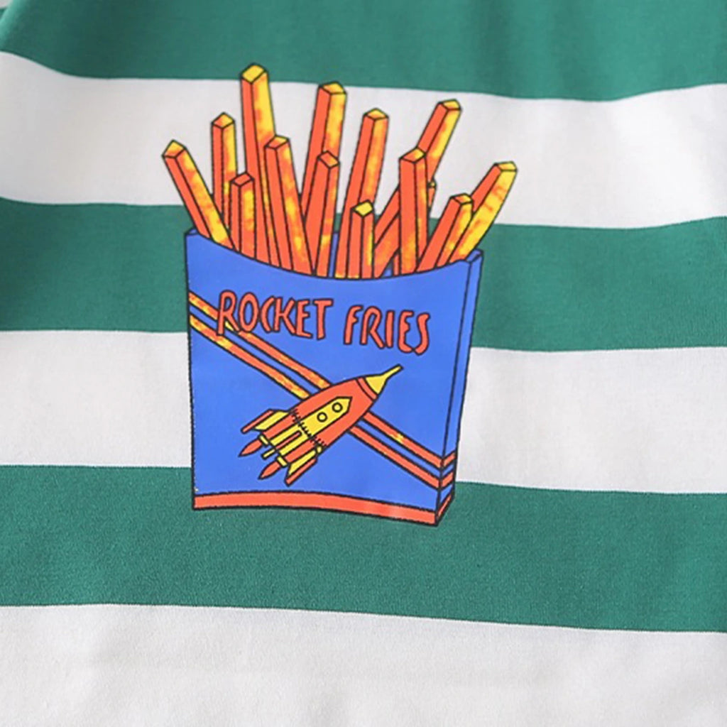 Boys Dark Green Rocket Fries Striped T-Shirt With Elasticated Shorts Sets 2 pc. Sets