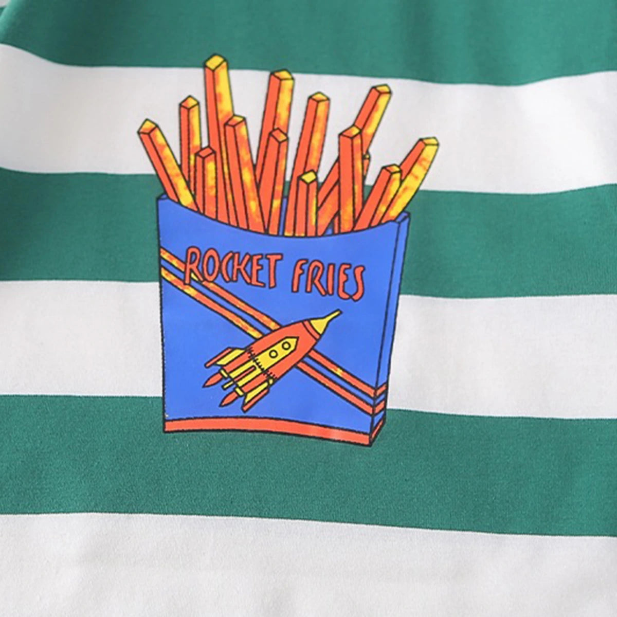 Boys Dark Green Rocket Fries Striped T-Shirt With Elasticated Shorts Sets 2 pc. Sets