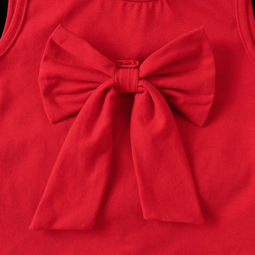 Girls Red Bow Applique Top With Pearl Embellished Skirt Sets 2 pc. Sets