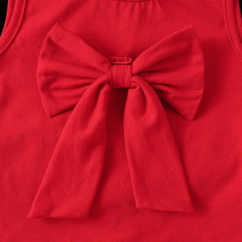 Girls Red Bow Applique Top With Pearl Embellished Skirt Sets 2 pc. Sets