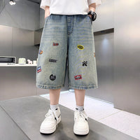 Boys Light Blue Graphic Print Denim Shorts Shorts