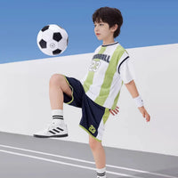 Boys Green Stripes & Alphanumeric Printed T-Shirt With Shorts Set Sets