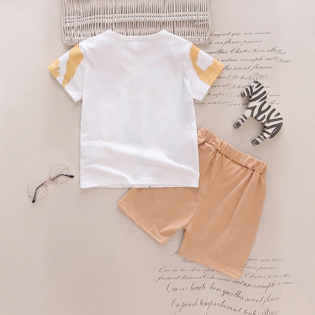 Boys White Abstract Print Short Sleeve T-Shirt With Shorts Sets 2 pc. Sets