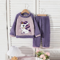 Girls Purple Polar Fleece Unicorn Embroidered Sweatshirt With Pants Sets Sets Purple 1-2 Y