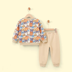 Boys Multicolour Cat Print Sweatshirt With Pants Sets 2 pc. Sets