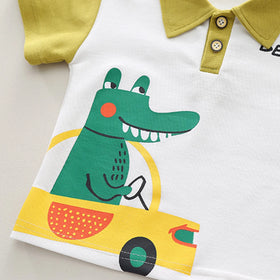 Boys Lime Green Crocodile Graphic Short Sleeve Polo Shirt With Shorts Sets 2 pc. Sets
