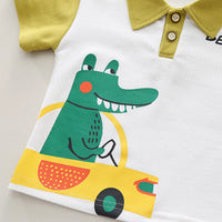 Boys Lime Green Crocodile Graphic Short Sleeve Polo Shirt With Shorts Sets 2 pc. Sets