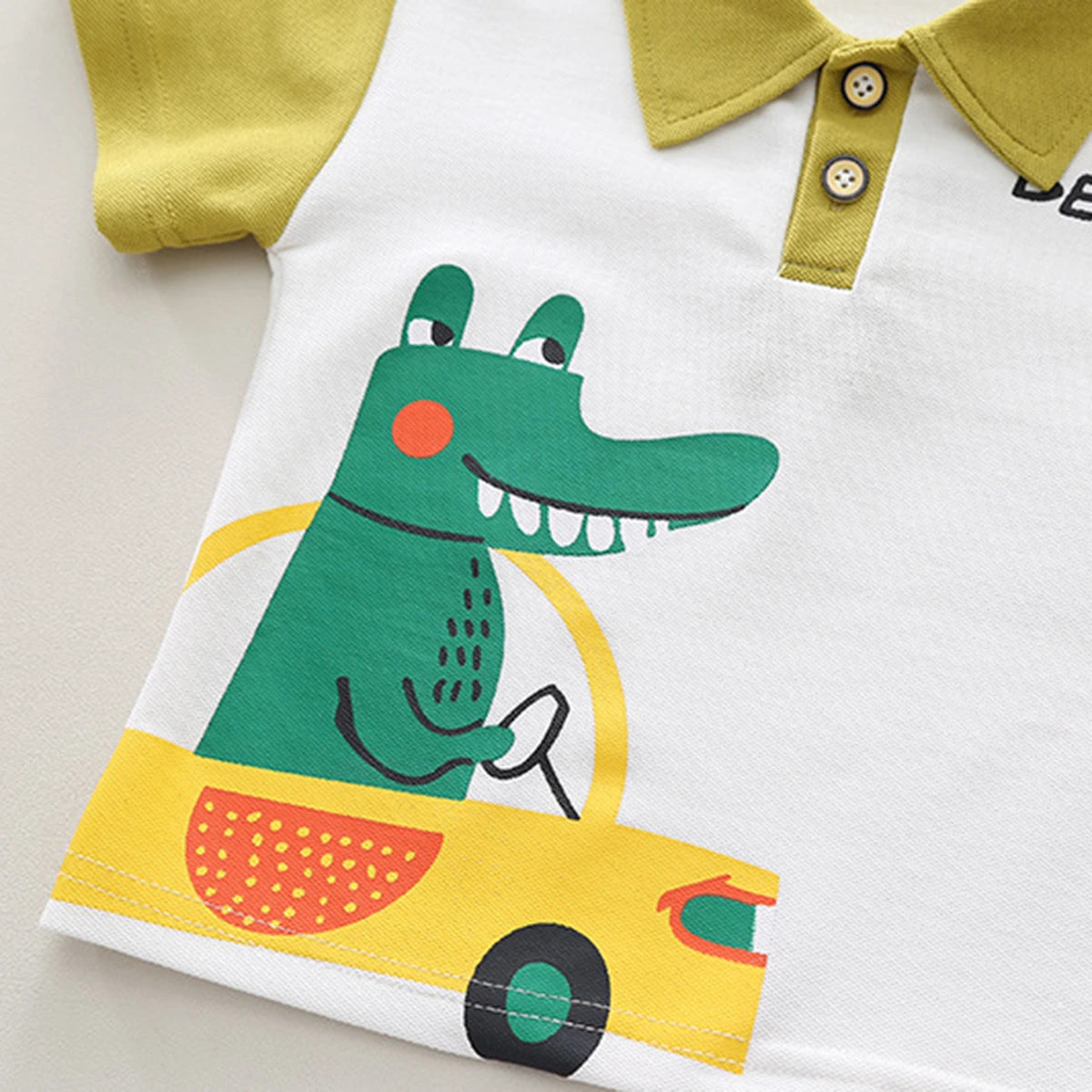 Boys Lime Green Crocodile Graphic Short Sleeve Polo Shirt With Shorts Sets 2 pc. Sets