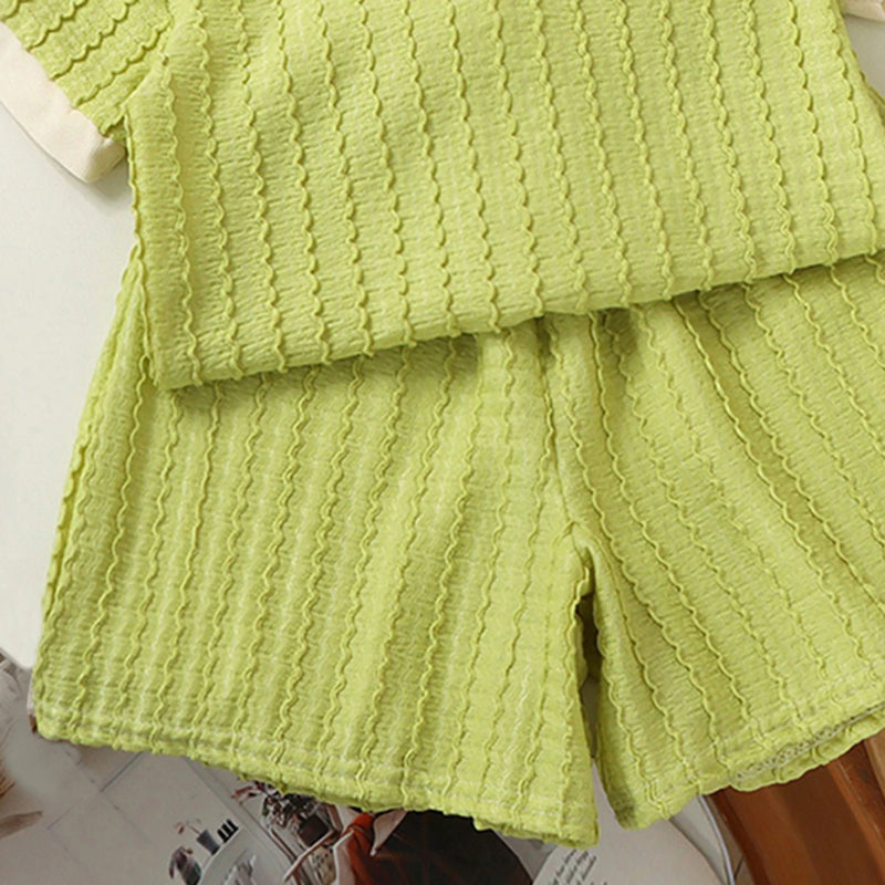 Girls Green Short Sleeve Textured Polo T-Shirt With Shorts Sets 2 pc. Sets