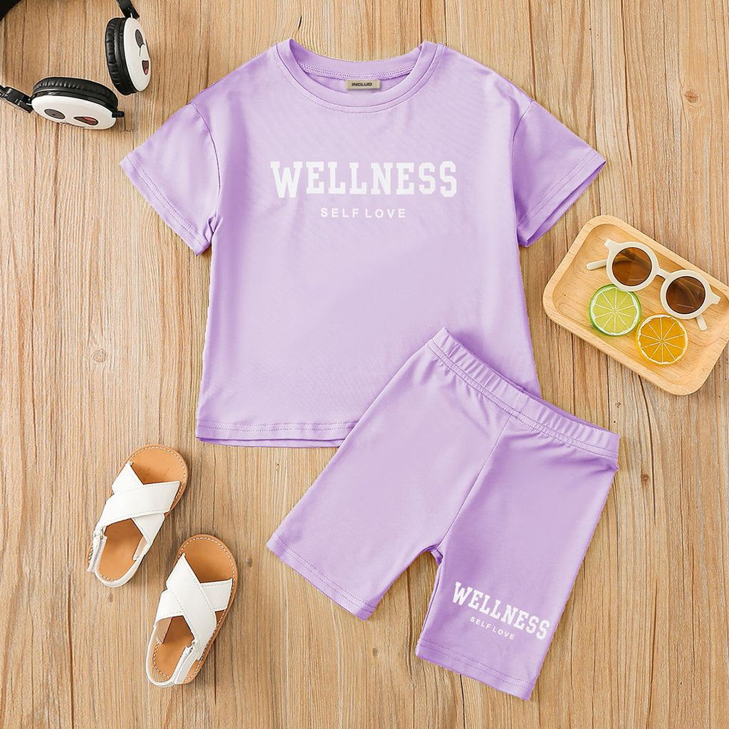 Girls Lilac Printed T-shirt with Shorts Set Sets Lilac 3-4 Y