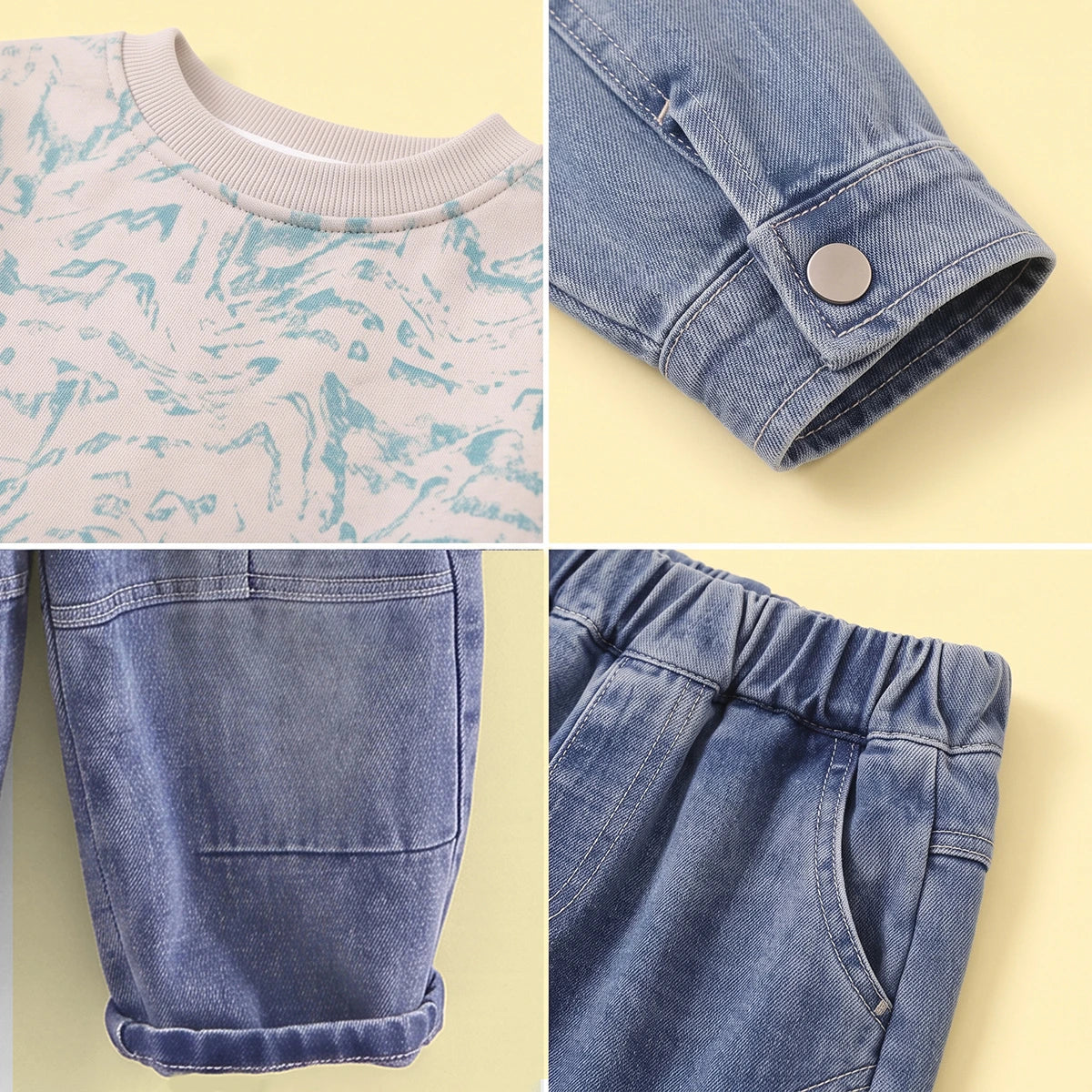 Boys Grey Abstract Print Sweatshirt With Denim Pants Sets 2 pc. Sets