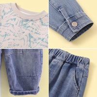 Boys Grey Abstract Print Sweatshirt With Denim Pants Sets 2 pc. Sets