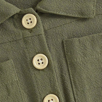 Girls Olive Green Button Front Short Sleeve Romper With Bow Detail Playsuits