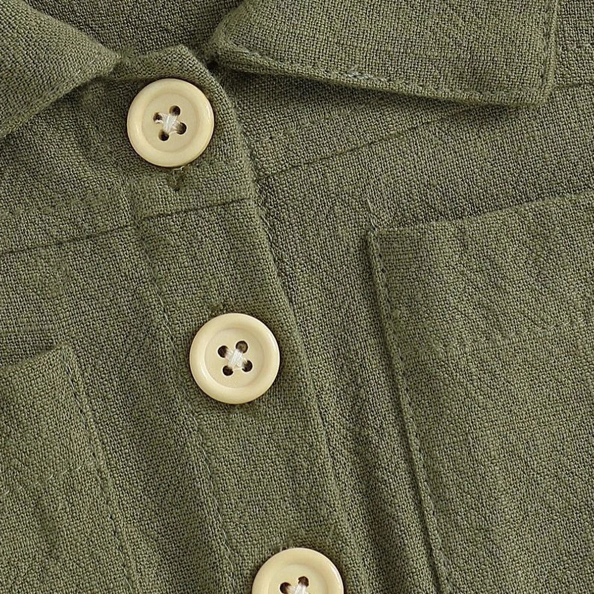 Girls Olive Green Button Front Short Sleeve Romper With Bow Detail Playsuits