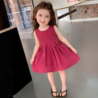 Girls Rich Magenta Pleated Sleeveless A-line Casual Dress Casual Dresses Magenta 1-2 Y
