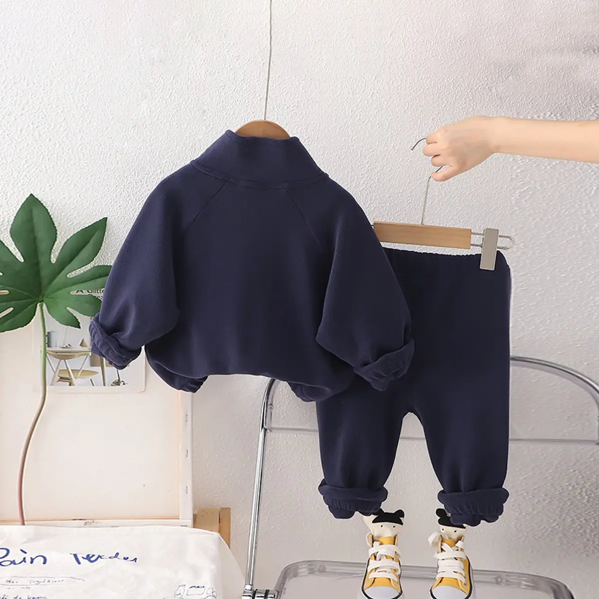 Boys Navy Blue Bear Patch Embroidered Zip-up Jacket With Jogger Sets Sets