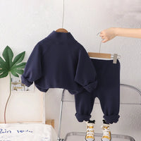 Boys Navy Blue Bear Patch Embroidered Zip-up Jacket With Jogger Sets Sets