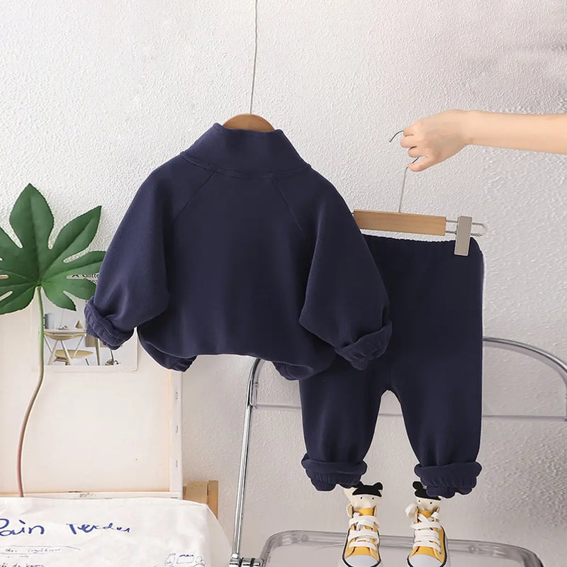 Boys Navy Blue Bear Patch Embroidered Zip-up Jacket With Jogger Sets Sets