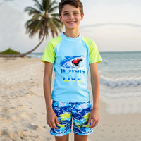 Boys Light Blue Shark Printed Short Sleeves T-Shirt & Shorts Swimsuit Sets Sets