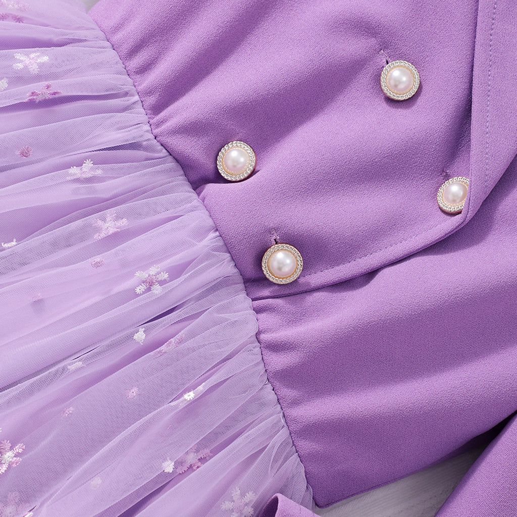 Girls Purple Embroidered Tulle Overlay Blazer Dress Casual Dresses