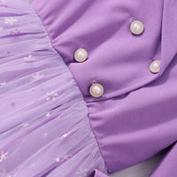 Girls Purple Embroidered Tulle Overlay Blazer Dress Casual Dresses